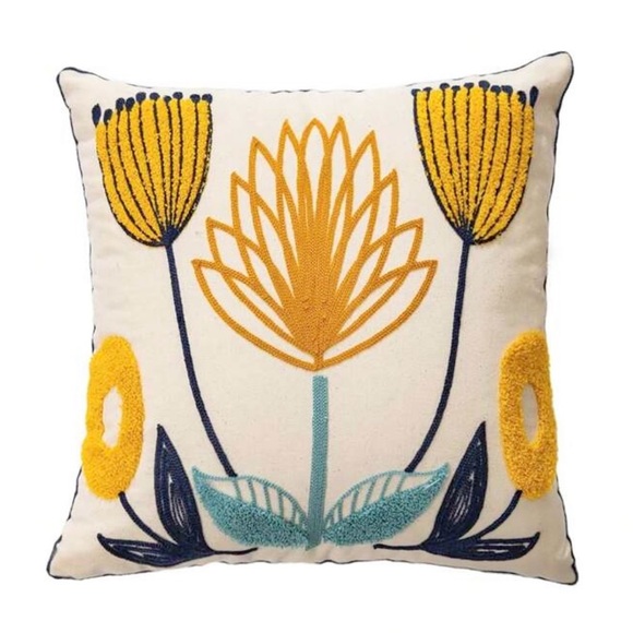 Embroidered Lotus Flower Throw Pillow Cover - Picture 3 of 5